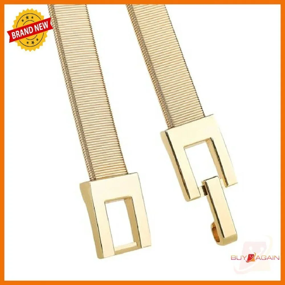 Skinny Elastic Metal Stretch Belt Adjustable Waist Sizes 25.5-33 Inches